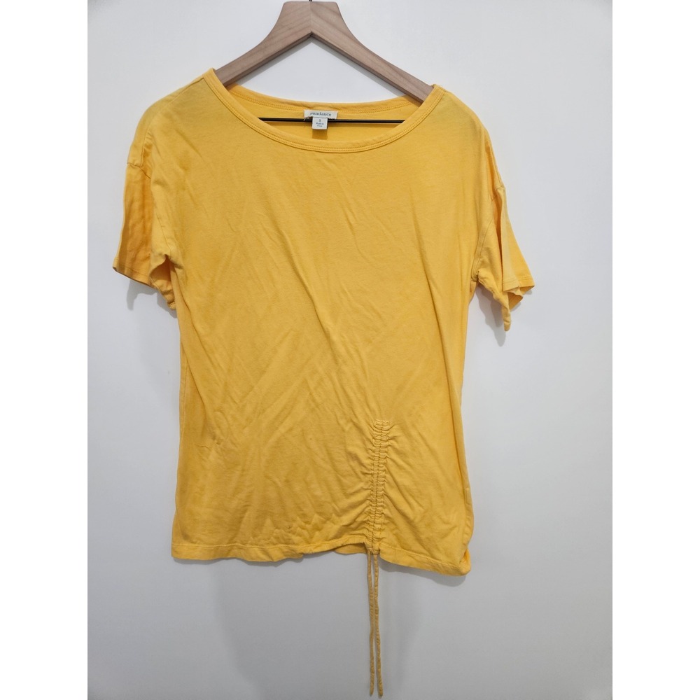 Sundance Womens Yellow Cotton Short Sleeve Cinched Drawstring T-Shirt Size S